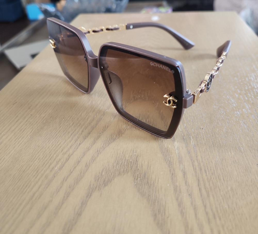 CHANEL Square Brown Sunglasses with Gold Accents